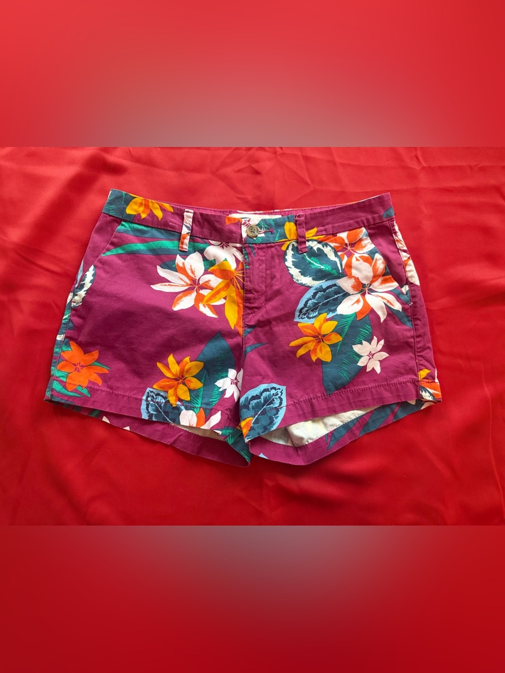 Old Navy Magenta Floral Cotton Bermuda Shorts